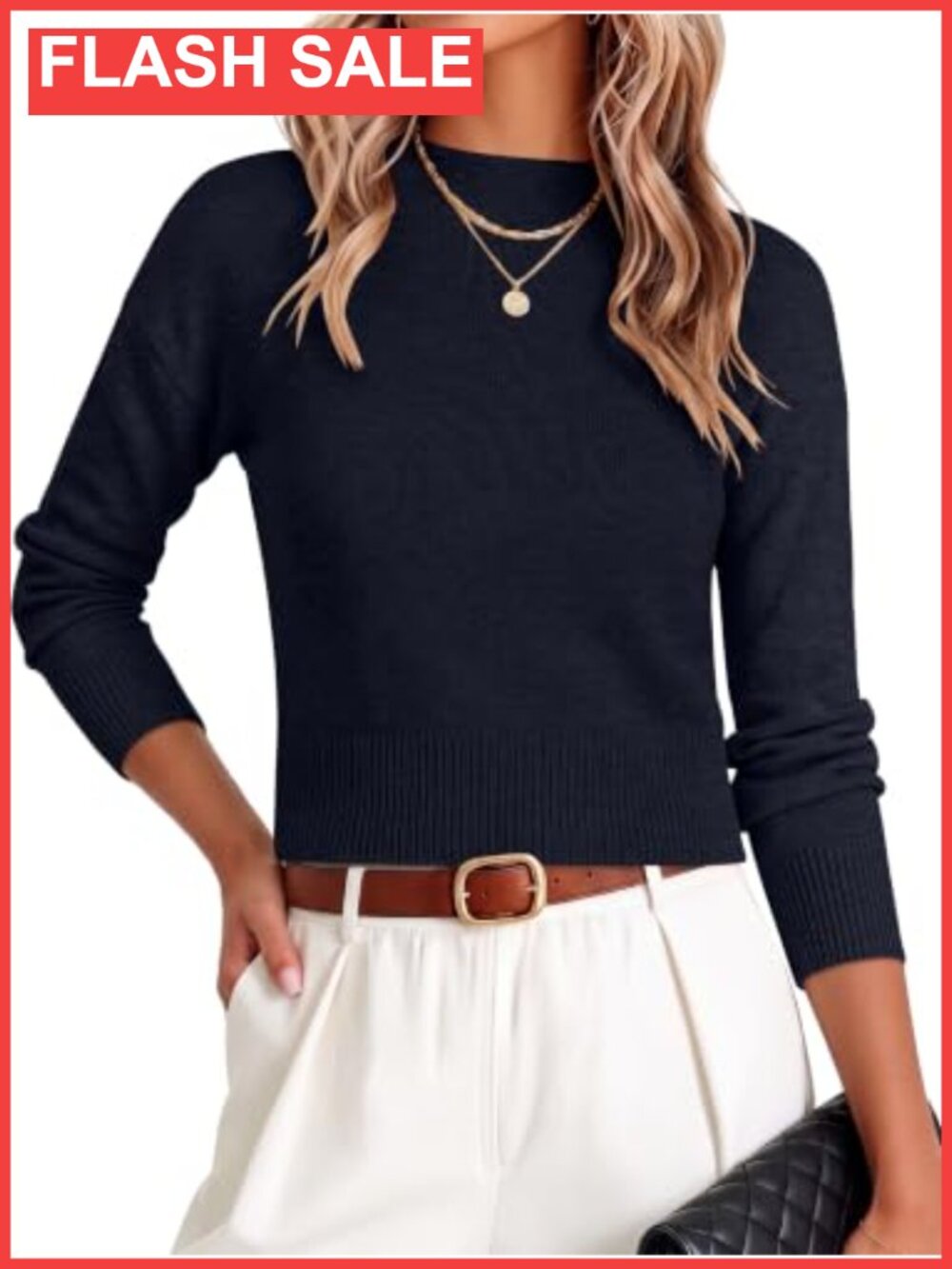 Women's Long Sleeve Mock Neck Ribbed Knit Crop Sweater Pullover